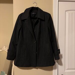 London Fog Black Wool-Blend Pea Coat with Notched Collar